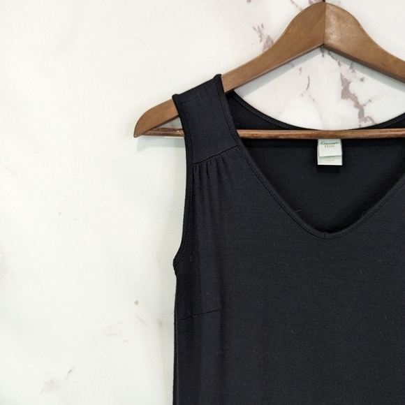 Garnet Hill Dress Small Black Tank Ruffle Stretch Sleeveless Jersey Viscose V - Picture 2 of 13